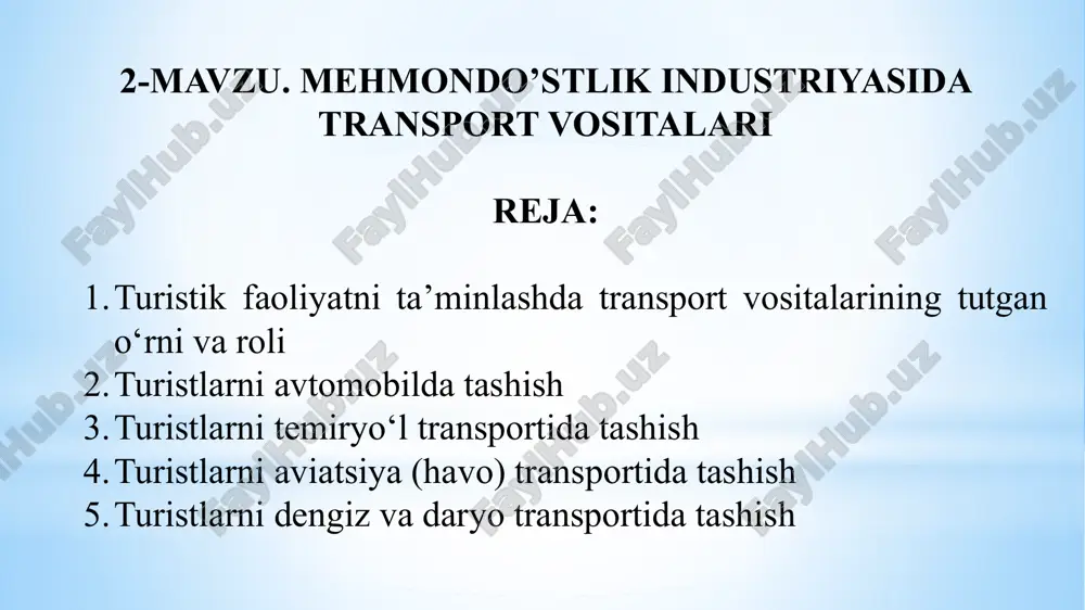 turistik transport vositalari — PPTX