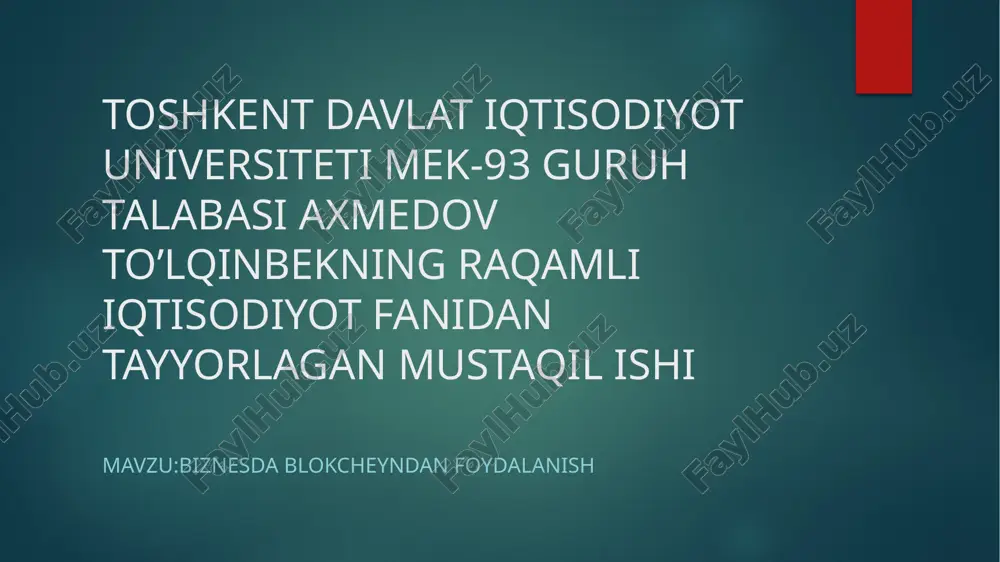 blokcheyn texnologiyasi va uning foydalanish sohasi — PPTX