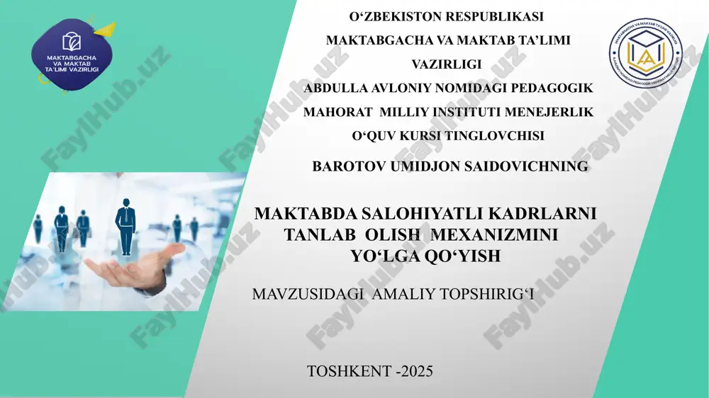 salohiyatli kadrlarni tanlab olish mexanizmi — PPTX