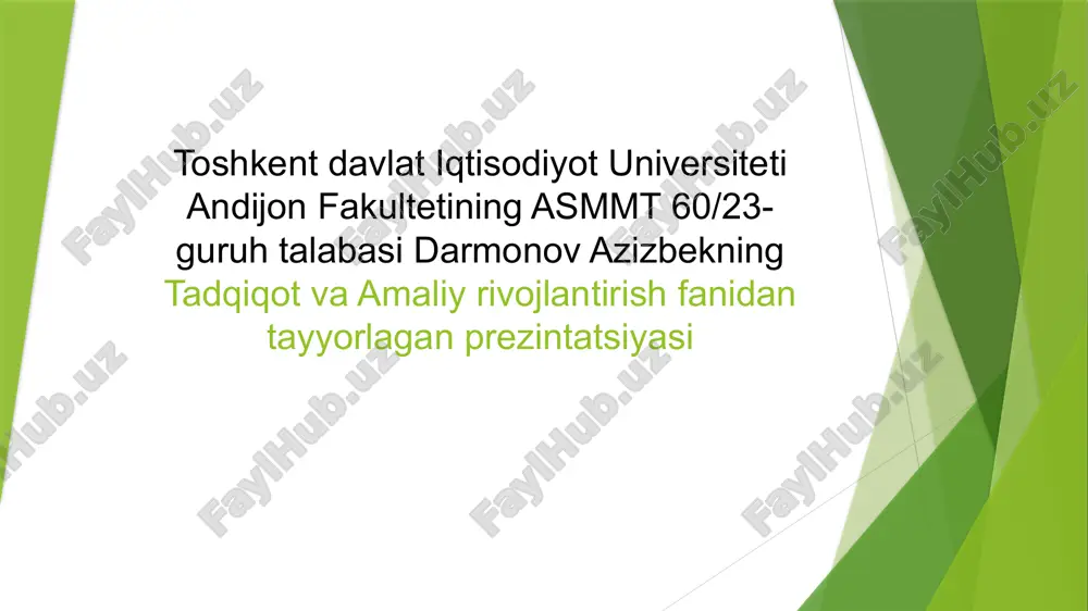 tadqiqot va amaliy ishlar prezentatsiyasi — PPTX
