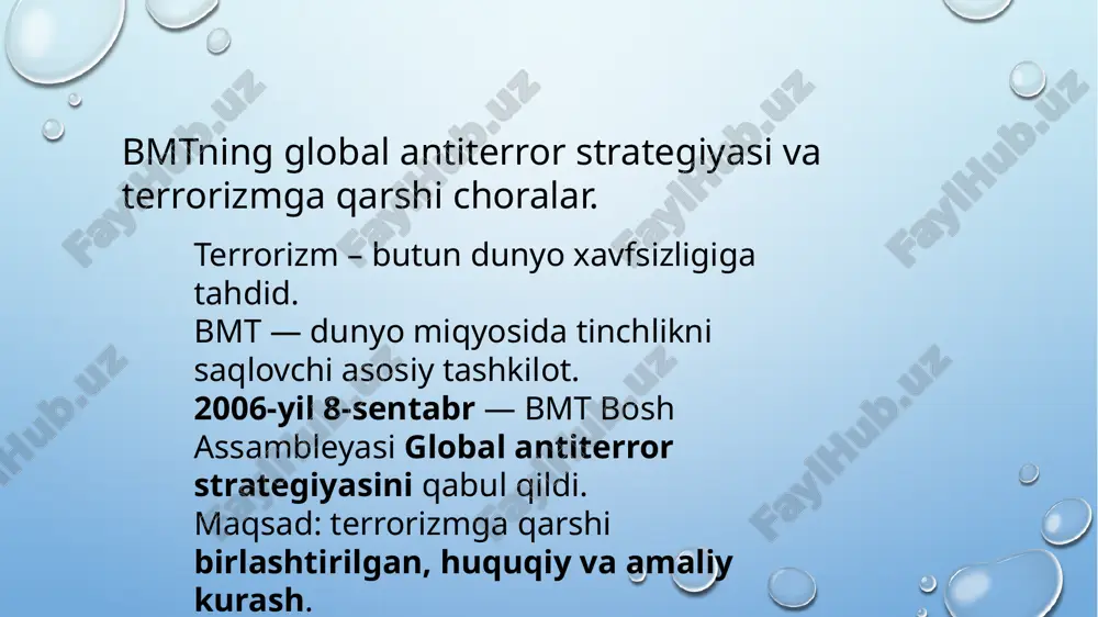 bmtning global antiterror strategiyasi va terrorizmga qarshichoralar — PPTX