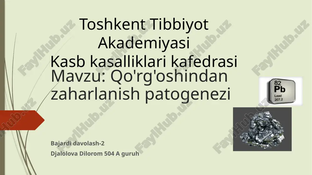 qo'rg'oshindan zaharlanish patogenezi — PPTX