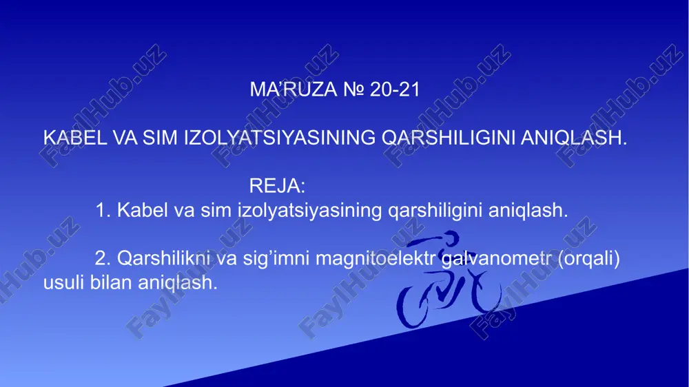 kabel va sim izolyatsiyasining qarshiligini aniqlash — PPTX