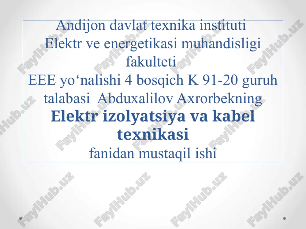 kabel izolyatsiyasi — PPTX
