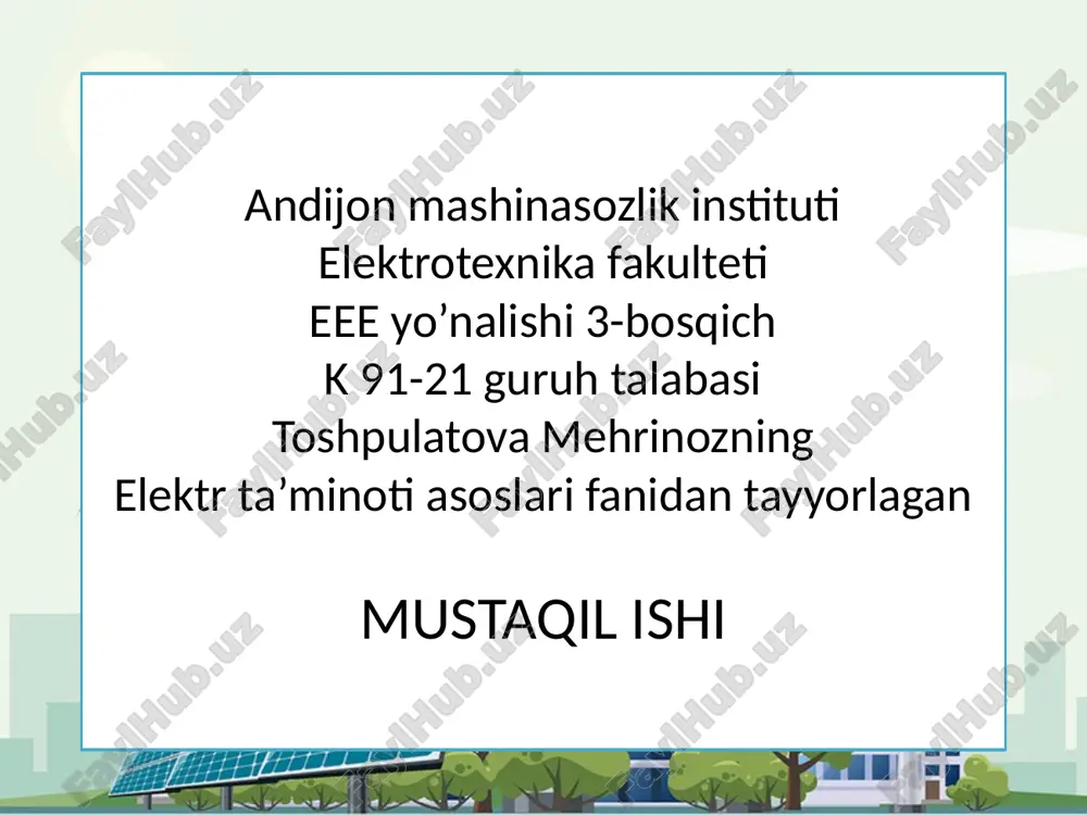 elektr energiyasining sifat ko'rsatkichlari — PPTX
