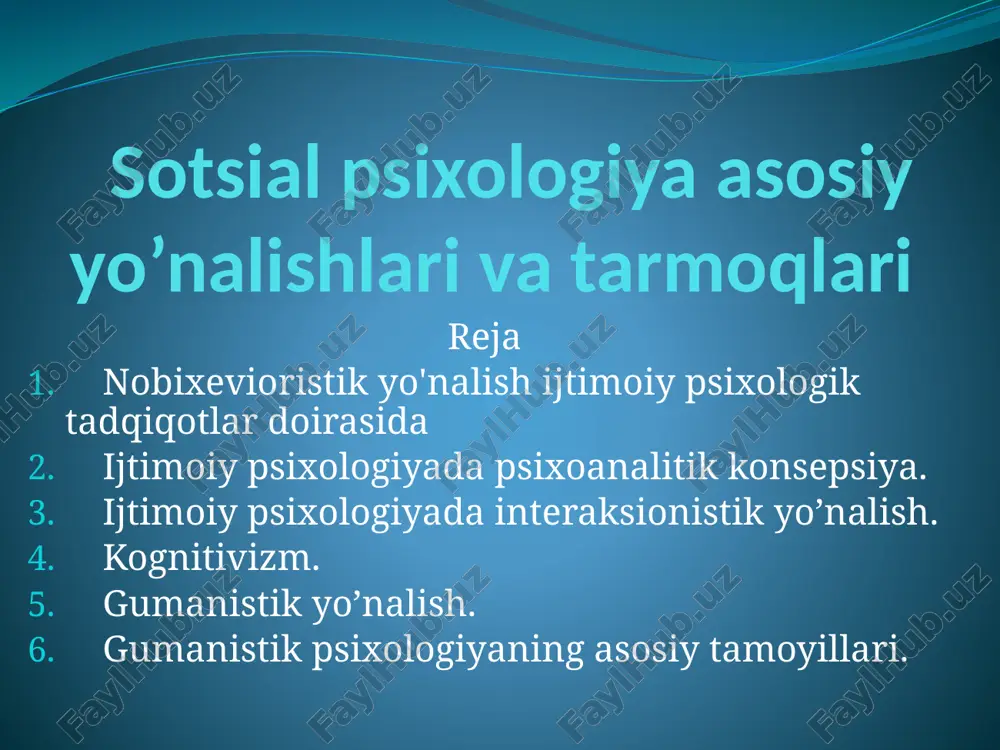 sotsial psixologiya asosiy yo'nalishlari va tarmoqlari — PPTX