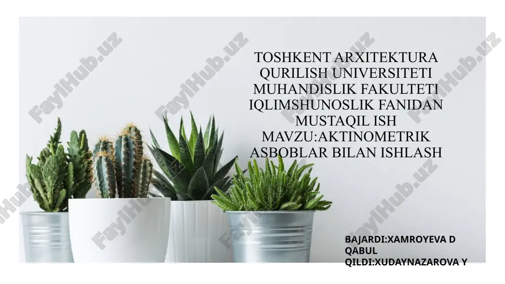 aktinometrik asboblar bilan ishlash — PPTX