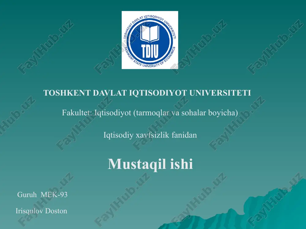 globallashuv jarayonlarining mamlakatlariqtisodiy xavfsizligi — PPTX