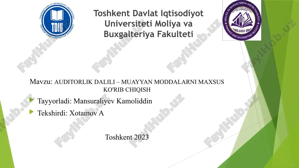 auditorlik dalilik - muayyan moddalar — PPTX