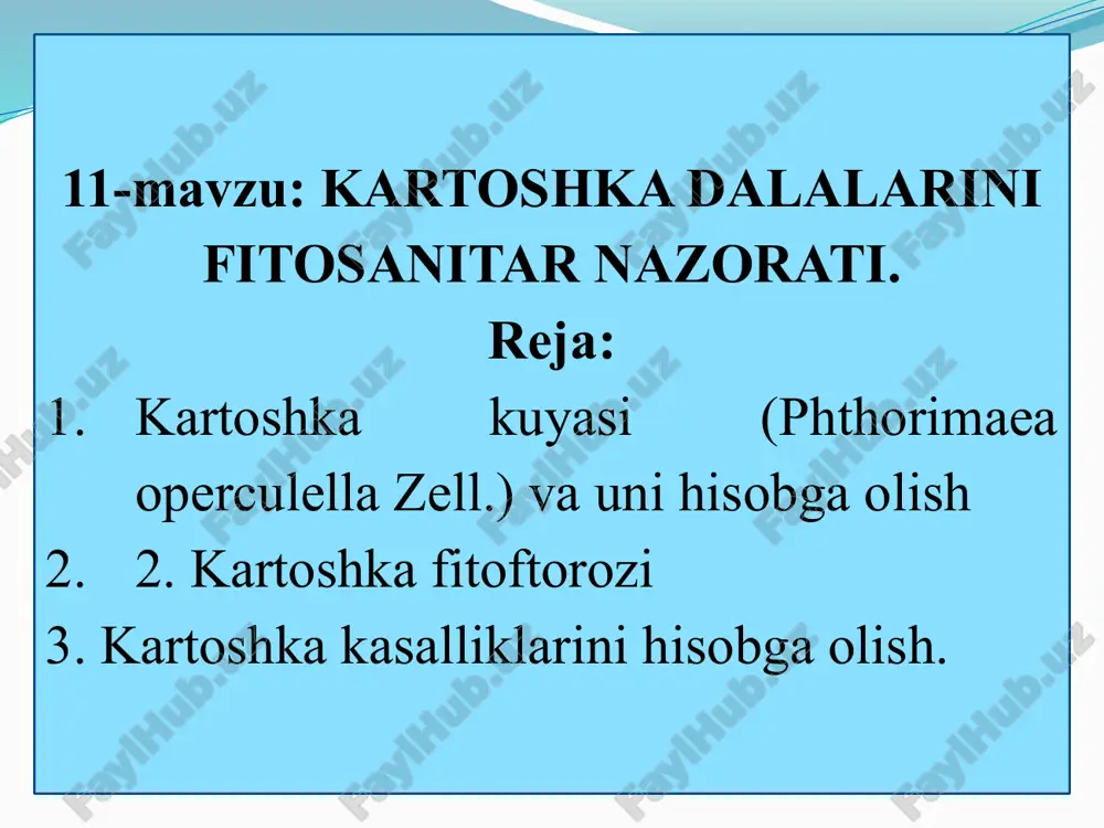 kartoshka dalalarini fitosanitar nazorati — PPTX