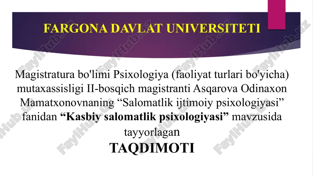 kasbiy salomatlik psixologiyasi — PPTX