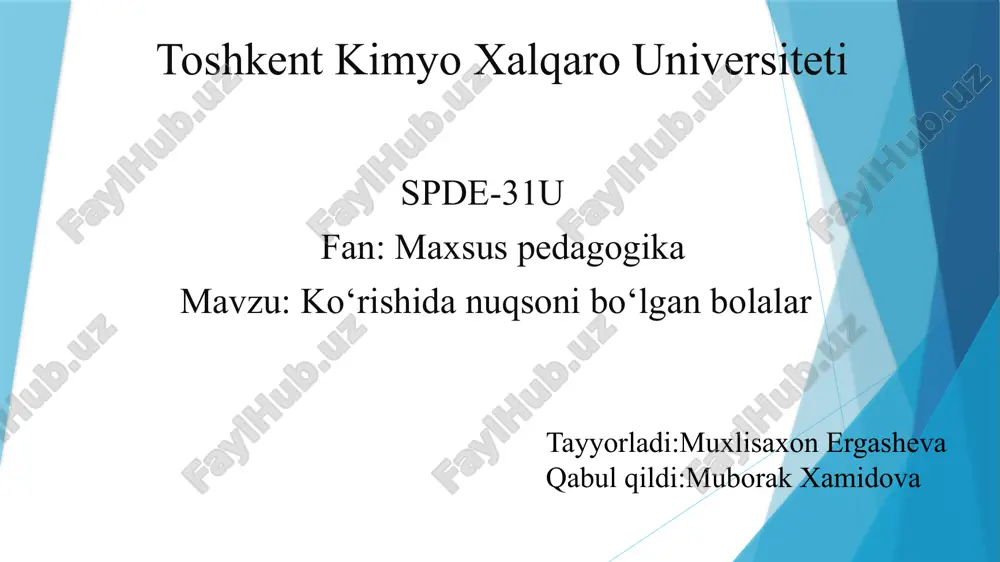 ko‘rishidan uqsonib o‘lgan bolalar — PPTX