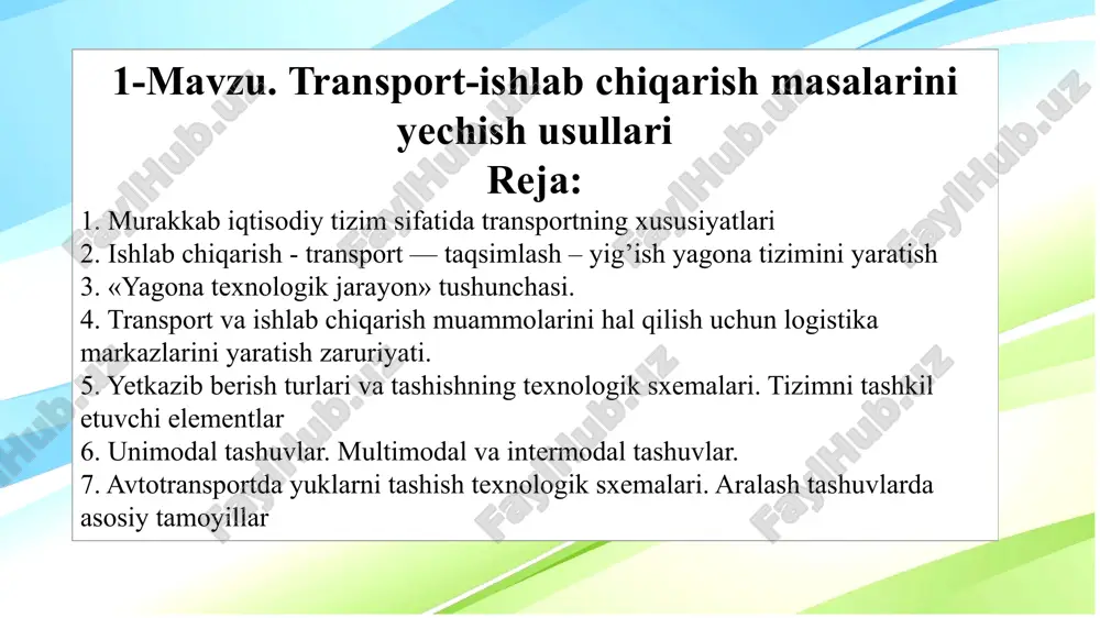 transport ishlabchiqarishmasalari — PPTX