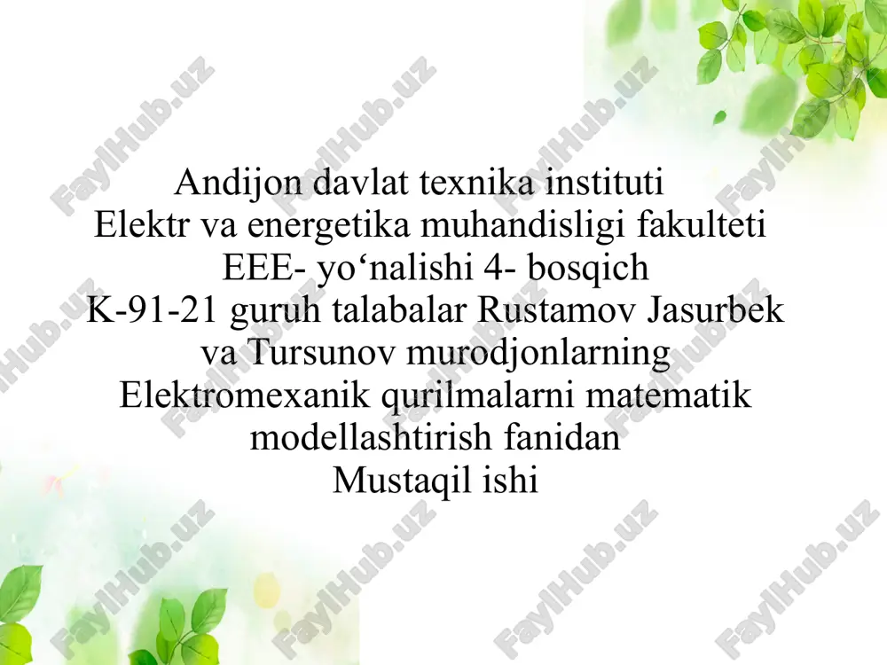 transfarmator haqida umumiy malumotlar — PPTX