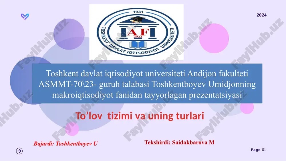 prezentatsiya "to’lov tizimi va uning turlari" — PPTX