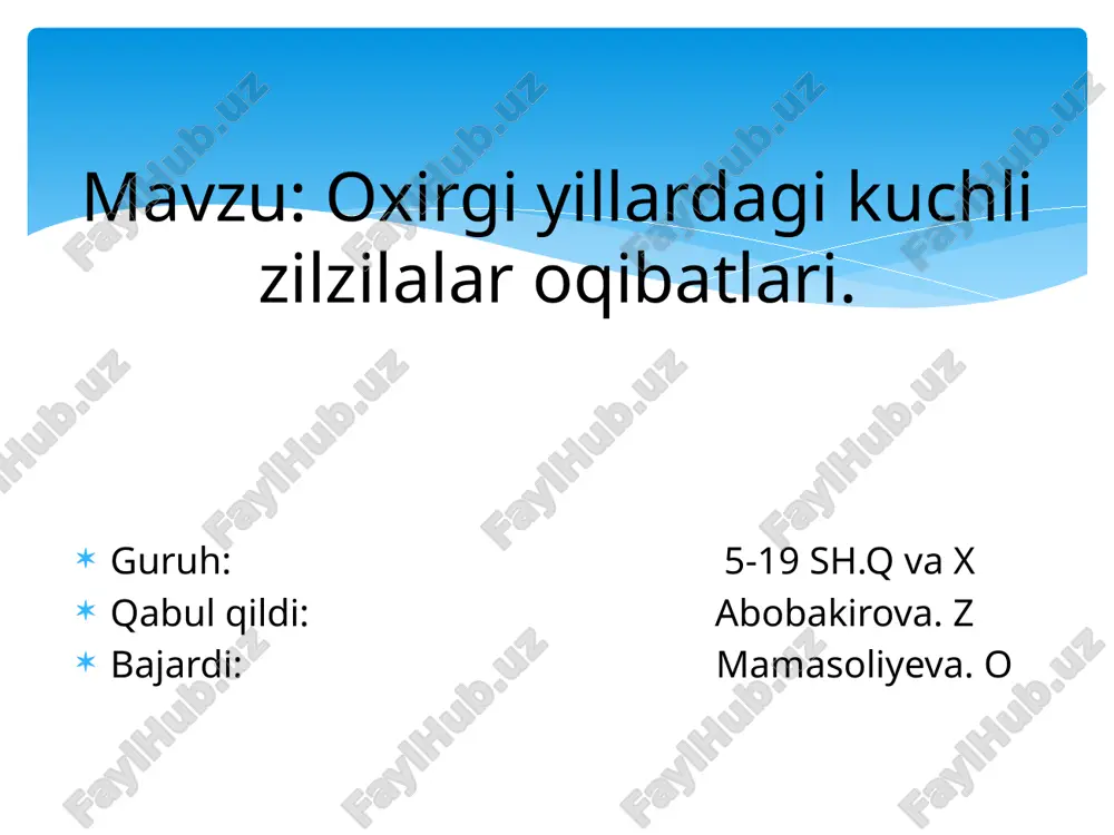 zilzilalar va ularning turlari — PPTX