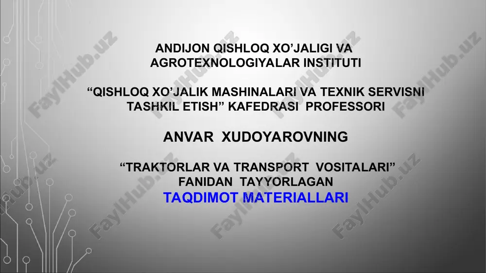 "traktorlar va transport vositalari" — PPT