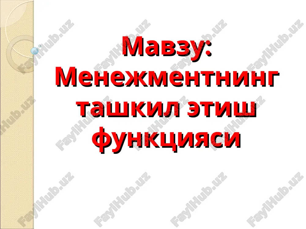 menegmentning tashkilotish funksiyasi — PPT