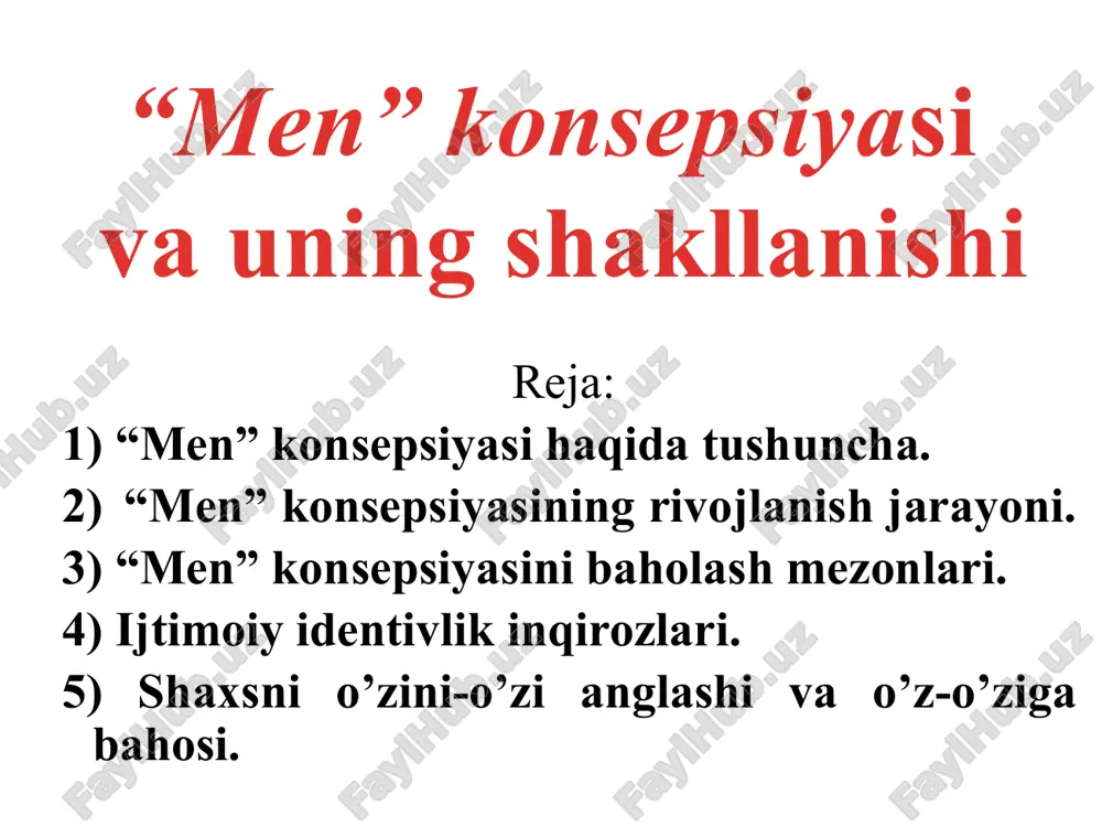 "self-concept (men konsepsiyasi)" — PPTX