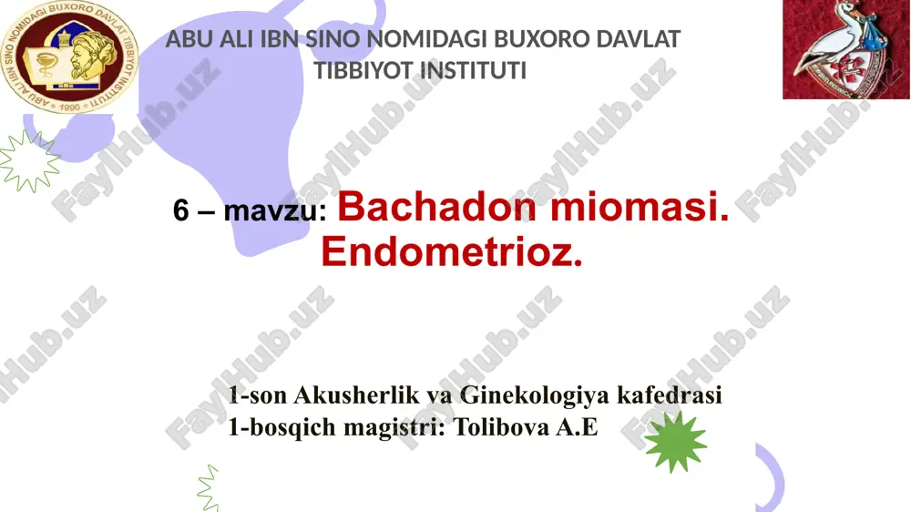 bachadon miomasi (endometrioz) — PPTX