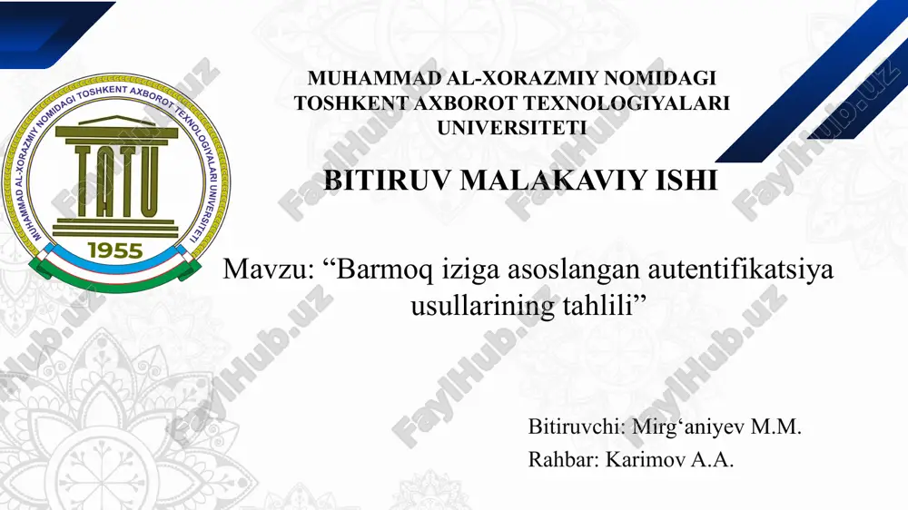 barmoqizigaasoslangan autentifikatsiya usullarining tahlili — PPTX