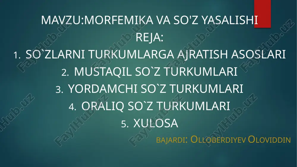 morfemika va so'zyasalishi — PPTX