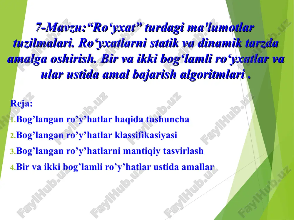 ro‘yxatlar turdagi ma'lumotlar tuzilmalari — PPT
