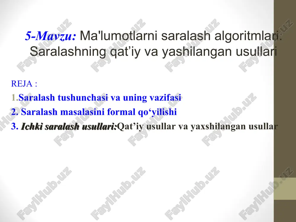 saralash algoritmlari — PPT