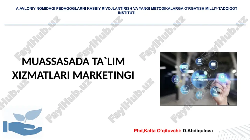muassasada ta'lim xizmatlari marketingi — PPTX