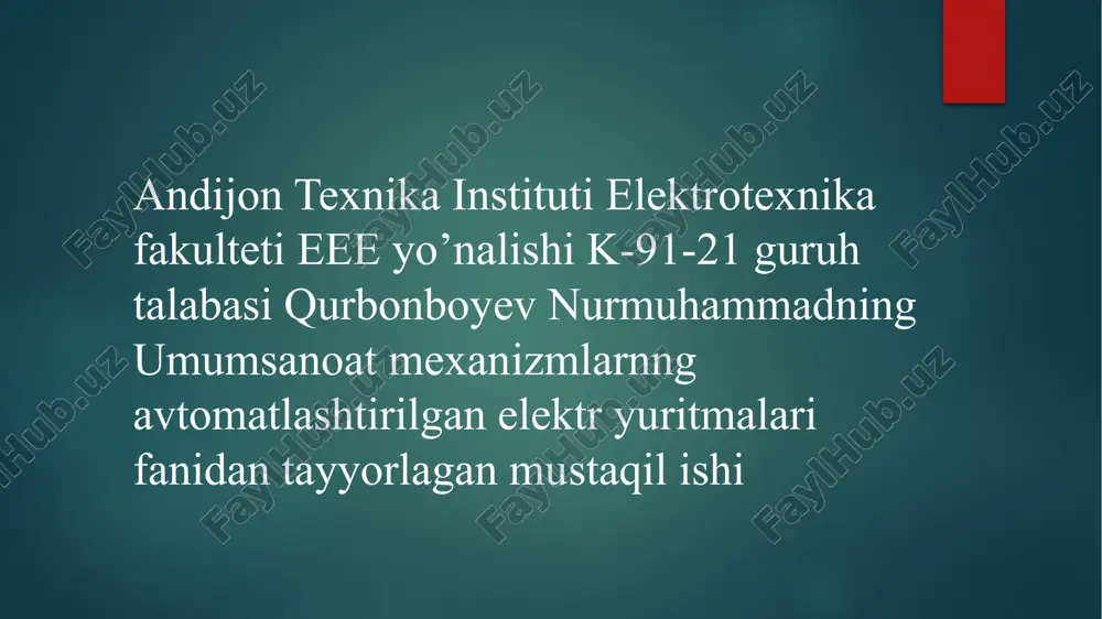 elektrotexnika talabalari uchun elektryuritmalar fanidan ta'lim kitobi — PPTX