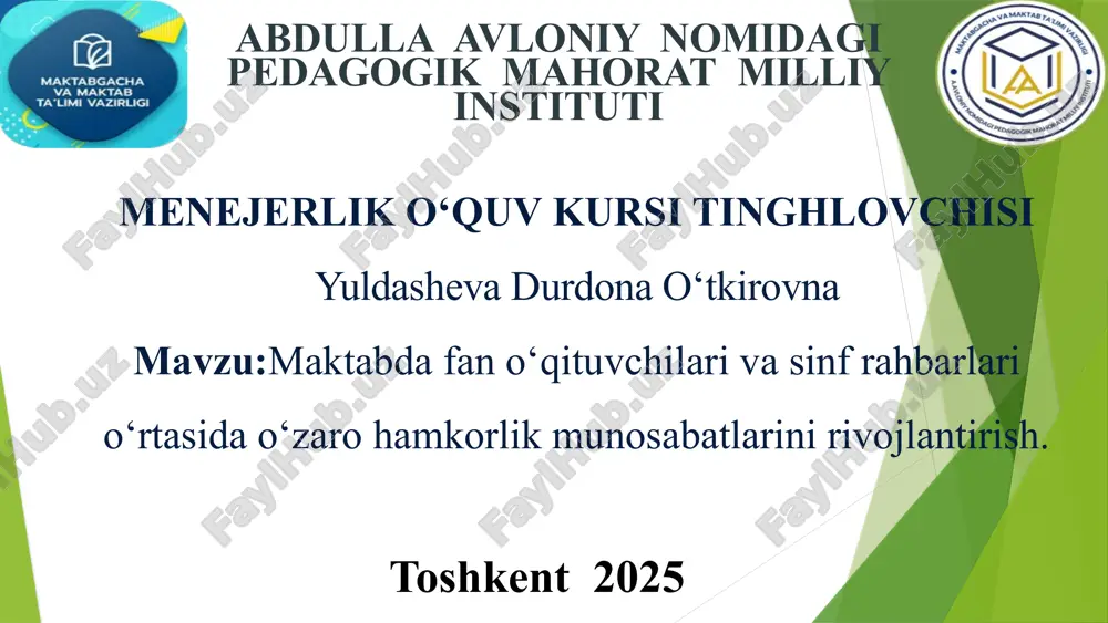 menejerlik o‘quv kursi tinghlovchisi — PPTX