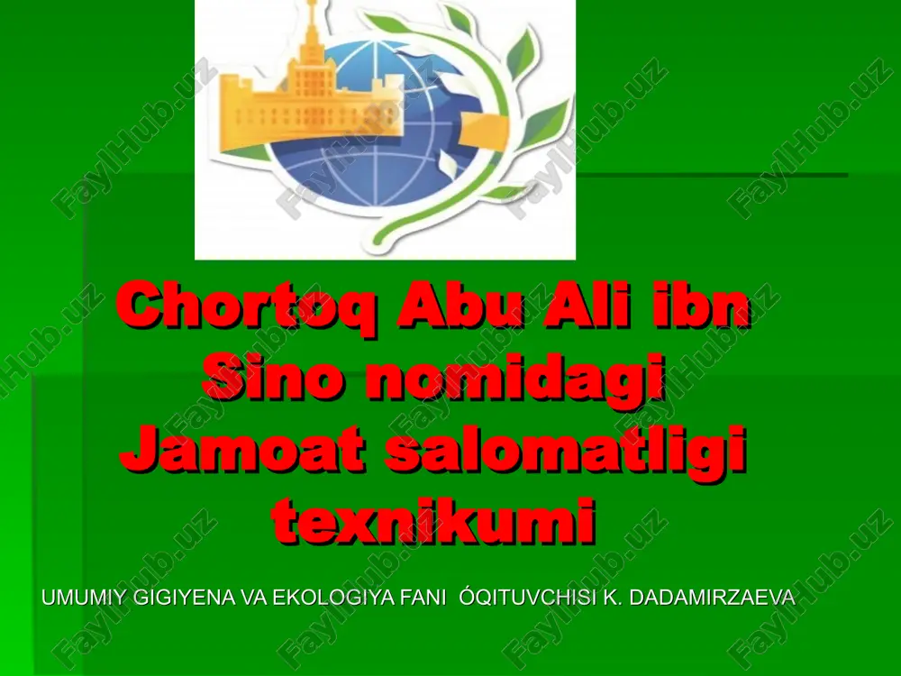chortoq abu ali ibn sino nomidagi jamoat salomatligi texnikumi — PPT