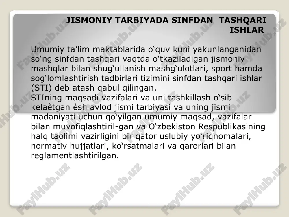sinfdan tashqari ishlar jismoniy tarbiya — PPTX