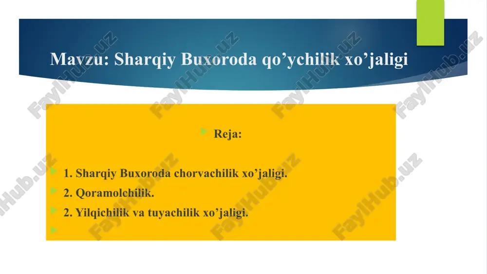sharqiy buxoroda qo’ychilik xo’jaligi — PPTX