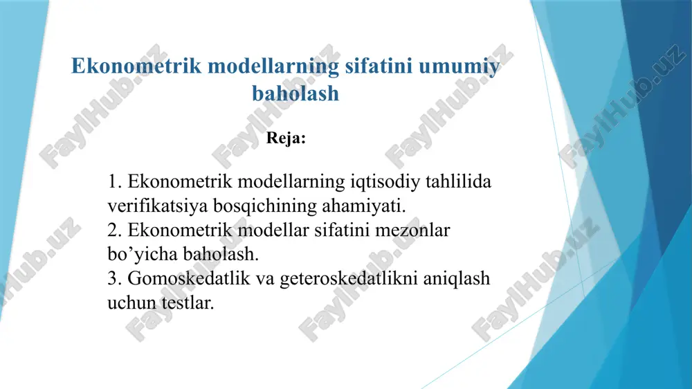 ekonometrik modellarning sifatini umumiy baholash — PPTX