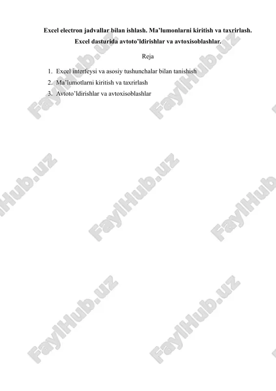 excel electron jadvallar bilan ishlash — DOCX