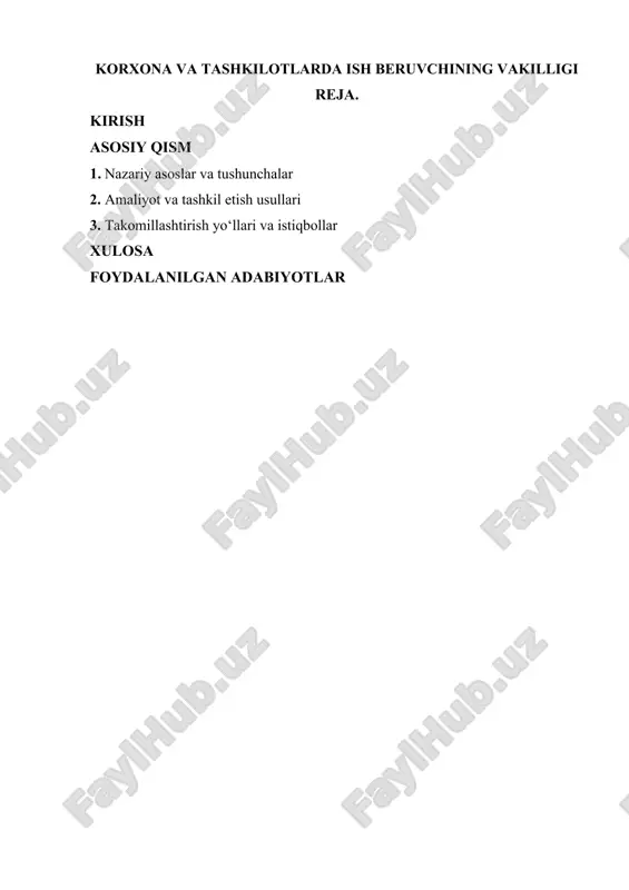 korxona va tashkilotlarda ish beruvchining vakilligi — DOCX