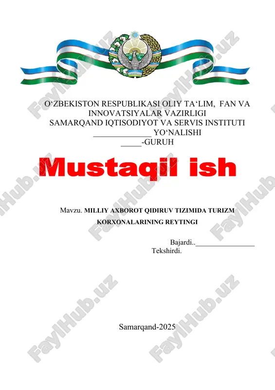 turizm korxonalarining reytingini shakllantirish — DOCX