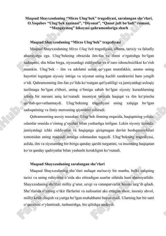 maqsud shayxzodaning “mirzo ulug‘bek” tragediyasi — DOCX