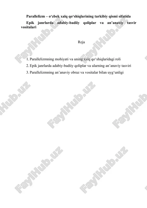 parallelizmning ahamiyati adabiy-badiiy usullar dagi o'z o'rnini — DOCX