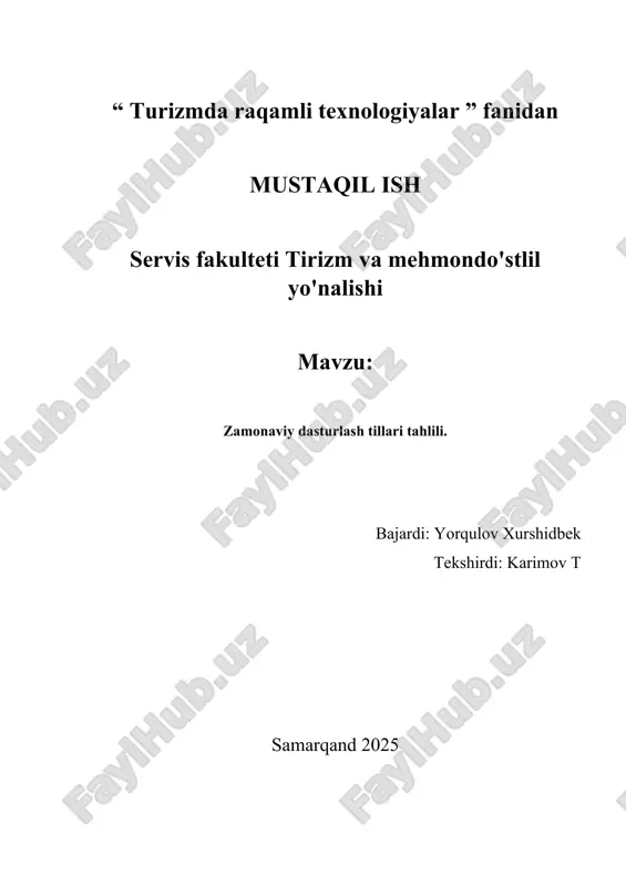 turizmda raqamli texnologiyalar fanidan mustaqil ish — DOCX