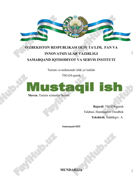 turizm xizmatlar bozori tahlili — DOCX