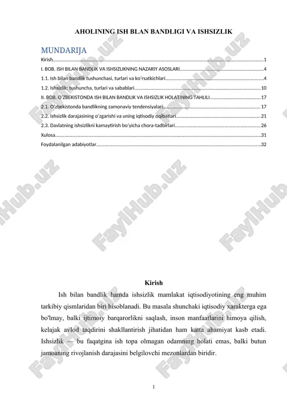 ish bilan bandlik va ishsizlik — DOCX