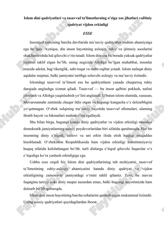 islom dini qadriyatlari va tasavvuf ta'limotlarining o'ziga xos jihatlari — DOCX