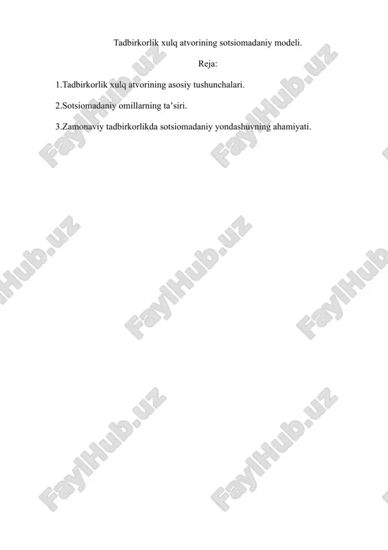 tadbirkorlik xulq atvorining sotsiomadaniy modeli — DOCX