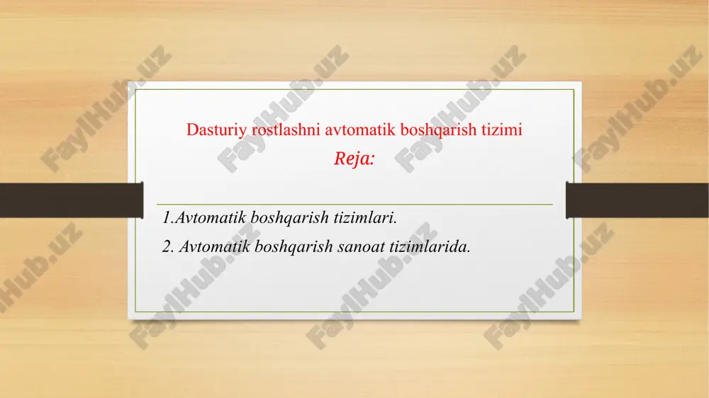 dasturiy rostlashni avtomatik boshqarish tizimi — PPTX