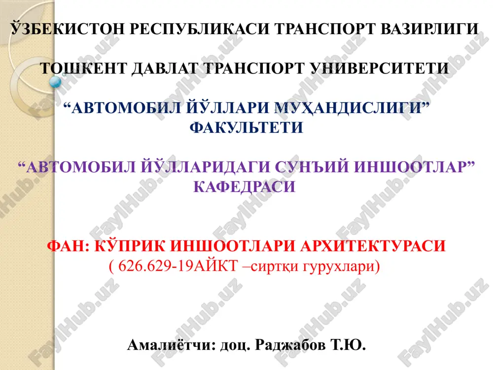ko'prikkli inshootlar arxitekturasi — PPTX