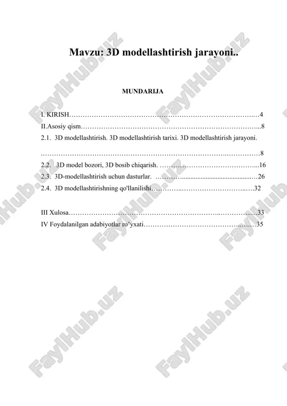 3d modellashtirish — DOCX