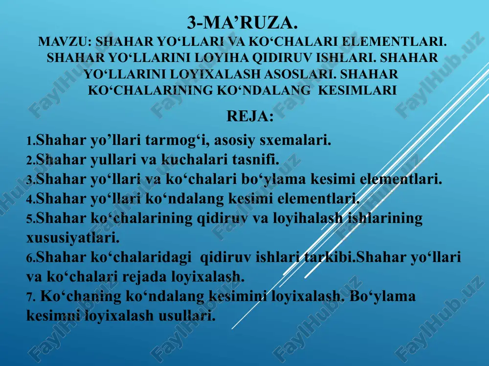 shaharyo‘llari va ko‘chalarining elementlari — PPTX