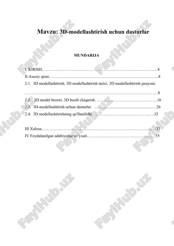 3d-modellashtirish uchun dasturlar — DOCX